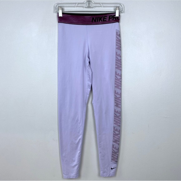 Nike Pro Sportwear Lilac Leggings Mid Rise Full Length Athletic Purple Small - Picture 1 of 10